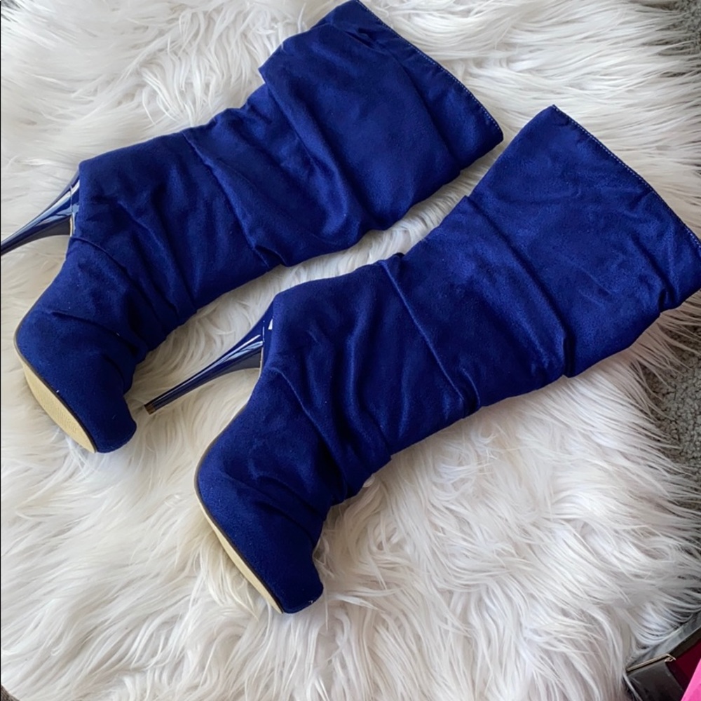 Faux Blue Suede Boots